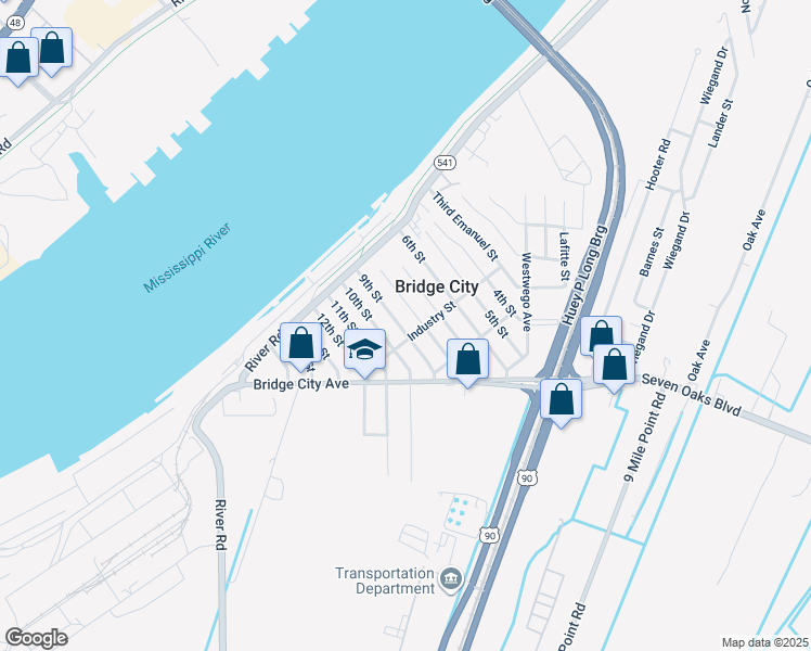 map of restaurants, bars, coffee shops, grocery stores, and more near 157 8th Street in Bridge City