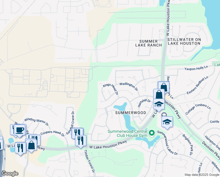 map of restaurants, bars, coffee shops, grocery stores, and more near 14510 Kings Head Drive in Houston