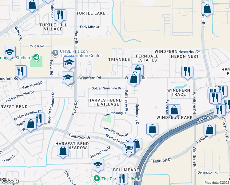 map of restaurants, bars, coffee shops, grocery stores, and more near 9150 Golden Sunshine Drive in Houston