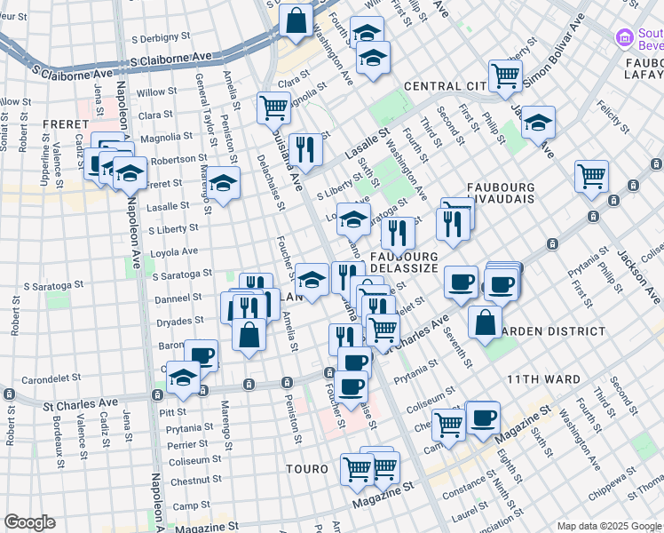 map of restaurants, bars, coffee shops, grocery stores, and more near in New Orleans