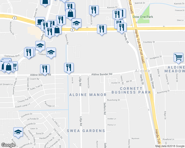 map of restaurants, bars, coffee shops, grocery stores, and more near 529 Farm to Market Road 525 in Houston