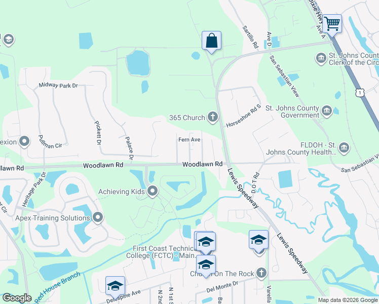 map of restaurants, bars, coffee shops, grocery stores, and more near 3551 Begonia Street in St. Augustine