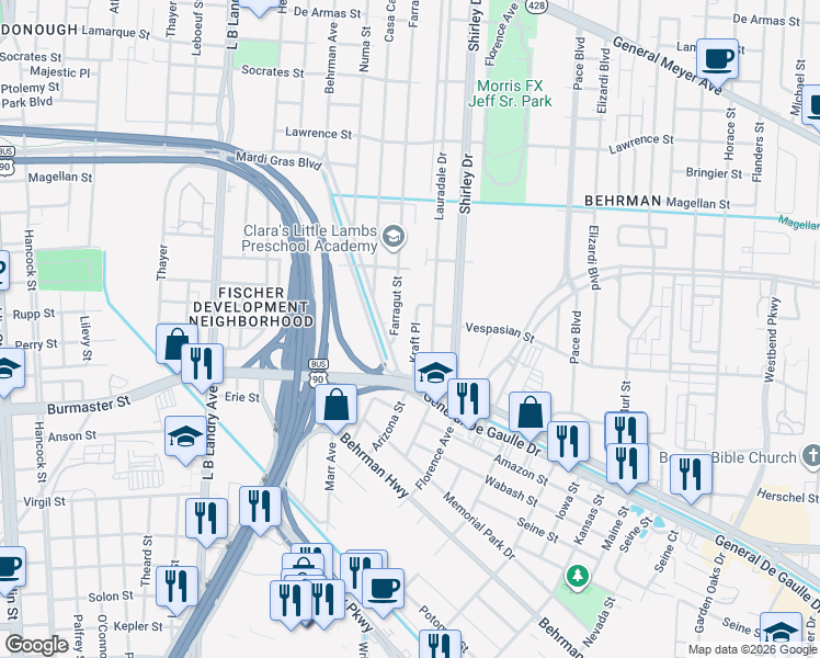 map of restaurants, bars, coffee shops, grocery stores, and more near 2068 Farragut Street in New Orleans