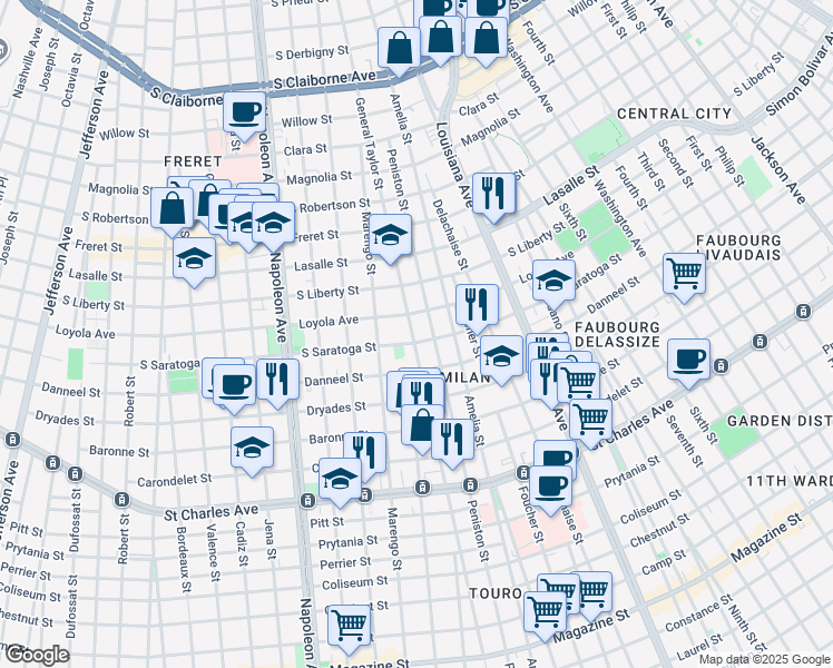 map of restaurants, bars, coffee shops, grocery stores, and more near 2133 General Taylor in New Orleans