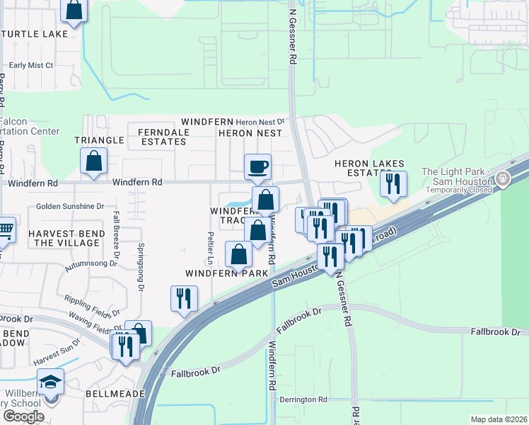 map of restaurants, bars, coffee shops, grocery stores, and more near 10910 Tobar Falls Circle in Houston