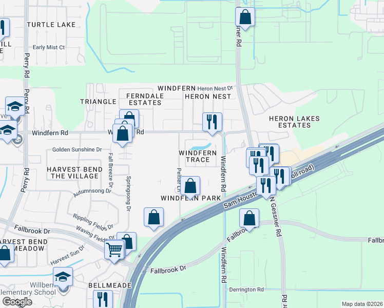 map of restaurants, bars, coffee shops, grocery stores, and more near 10838 Aly Trace Court in Houston