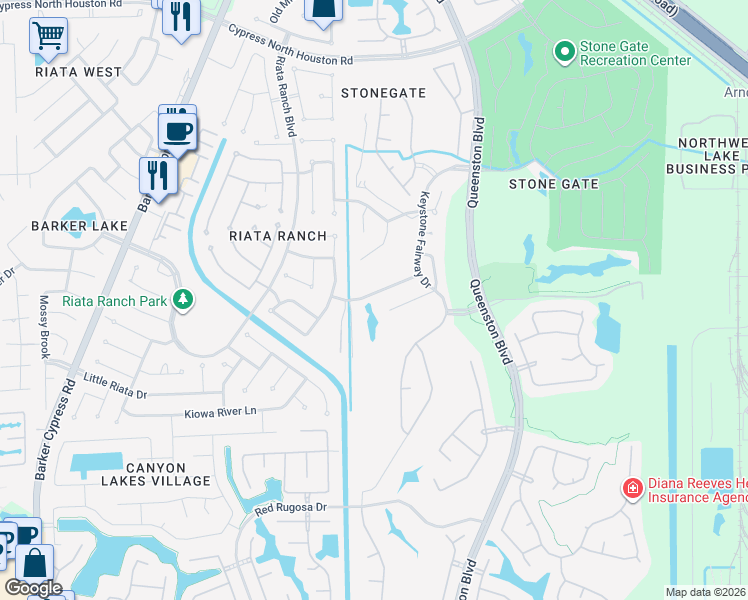 map of restaurants, bars, coffee shops, grocery stores, and more near 16730 Sonoma Del Norte Drive in Houston