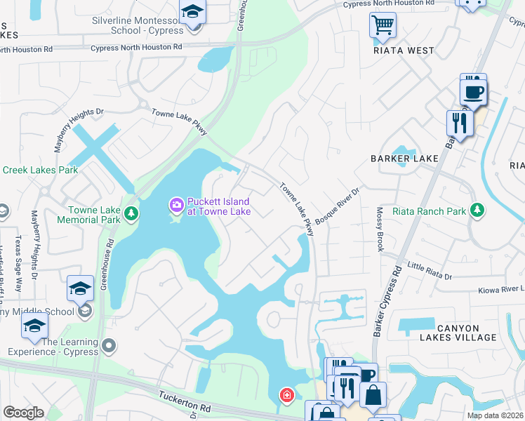 map of restaurants, bars, coffee shops, grocery stores, and more near 10615 Summer Glade Lane in Cypress