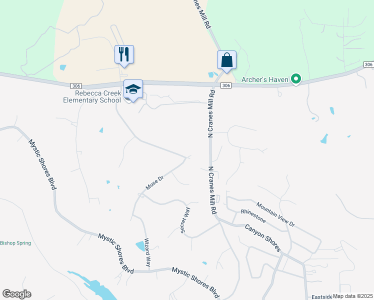 map of restaurants, bars, coffee shops, grocery stores, and more near 443 Quest Avenue in Canyon Lake