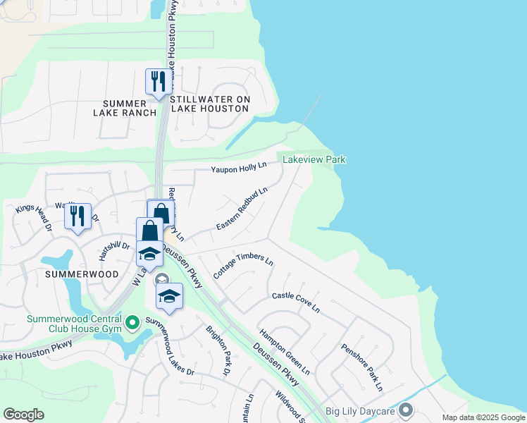 map of restaurants, bars, coffee shops, grocery stores, and more near 14514 Red Tailed Hawk Lane in Houston