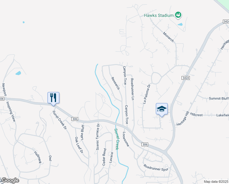 map of restaurants, bars, coffee shops, grocery stores, and more near 828 Research in Canyon Lake