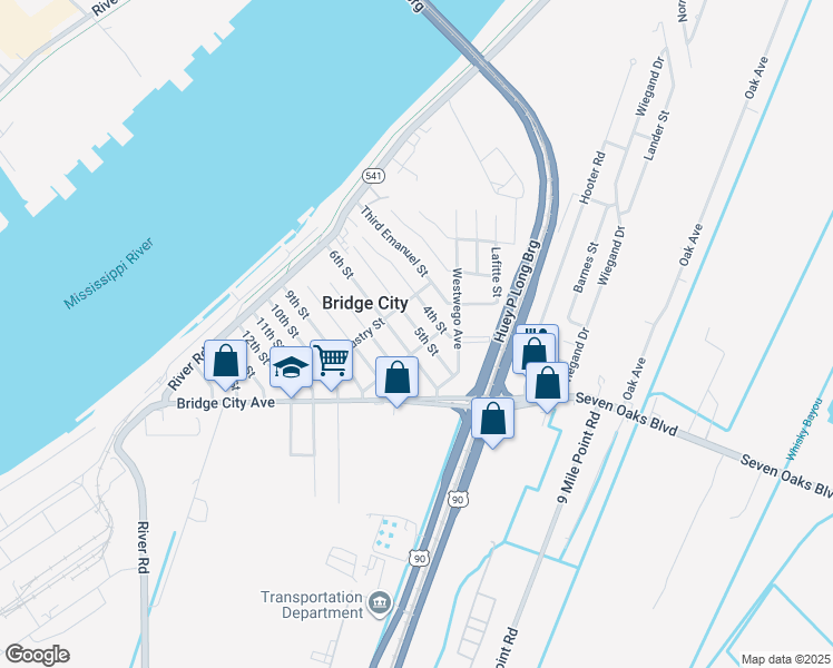 map of restaurants, bars, coffee shops, grocery stores, and more near 219 5th Street in Bridge City