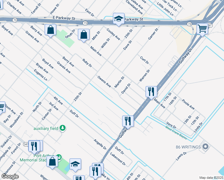 map of restaurants, bars, coffee shops, grocery stores, and more near 2244 Owens Avenue in Groves