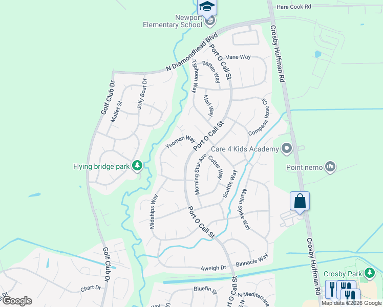 map of restaurants, bars, coffee shops, grocery stores, and more near 17143 Port O Call Street in Crosby