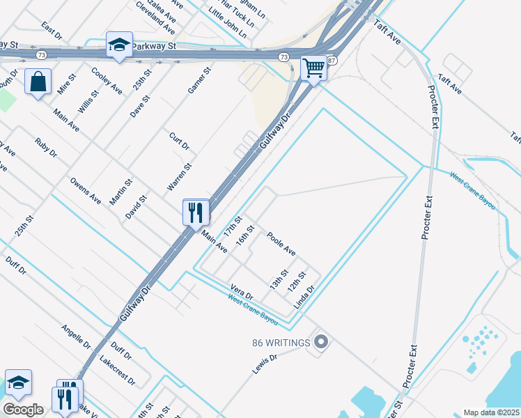 map of restaurants, bars, coffee shops, grocery stores, and more near 6218 17th Street in Port Arthur