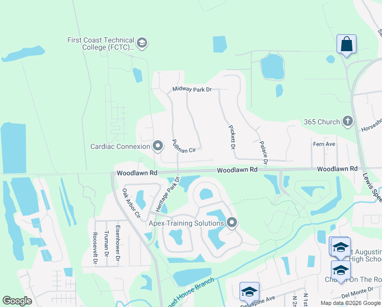 map of restaurants, bars, coffee shops, grocery stores, and more near 500 Pullman Circle in St. Augustine