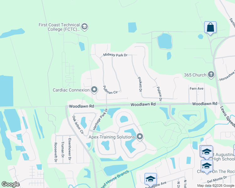 map of restaurants, bars, coffee shops, grocery stores, and more near 500 Pullman Circle in St. Augustine