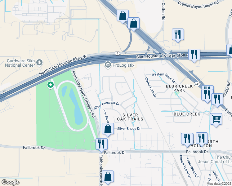 map of restaurants, bars, coffee shops, grocery stores, and more near 10235 Kennewick Drive in Houston