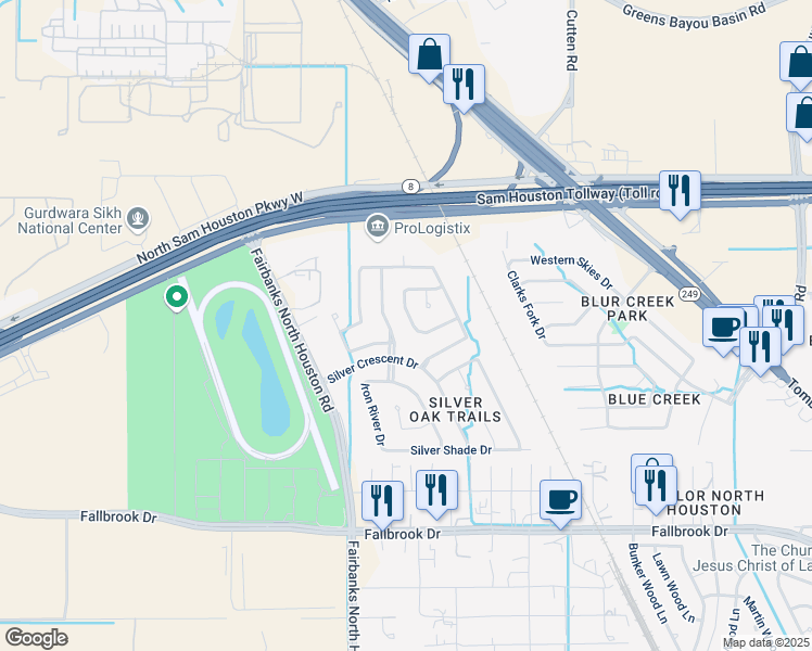 map of restaurants, bars, coffee shops, grocery stores, and more near 10235 Kennewick Drive in Houston