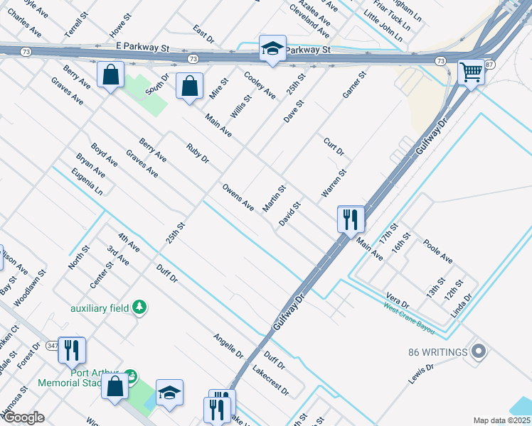 map of restaurants, bars, coffee shops, grocery stores, and more near 2244 Owens Avenue in Groves