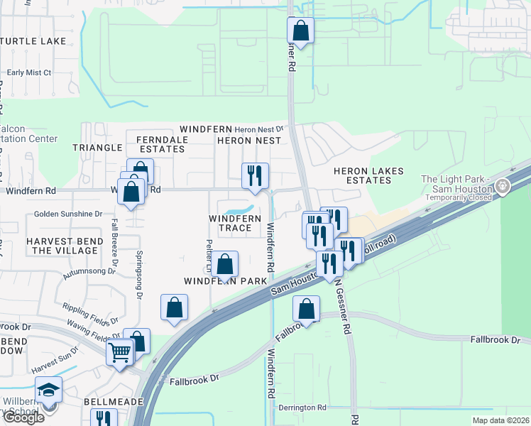 map of restaurants, bars, coffee shops, grocery stores, and more near 10910 Tobar Falls Circle in Houston