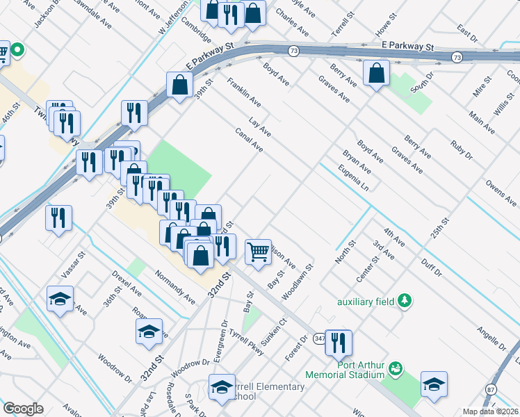 map of restaurants, bars, coffee shops, grocery stores, and more near 3325 Kleespies Avenue in Groves