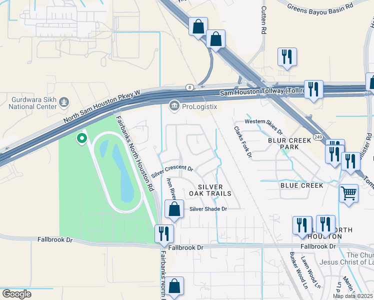 map of restaurants, bars, coffee shops, grocery stores, and more near 10235 Kennewick Drive in Houston