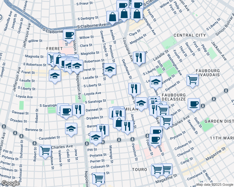 map of restaurants, bars, coffee shops, grocery stores, and more near 2133 General Taylor in New Orleans