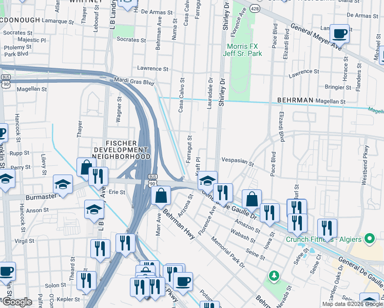 map of restaurants, bars, coffee shops, grocery stores, and more near 2068 Farragut Street in New Orleans