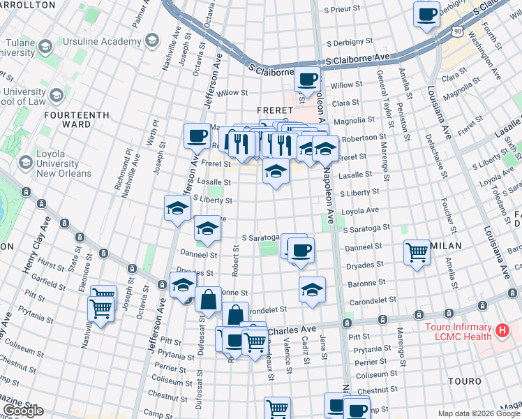 map of restaurants, bars, coffee shops, grocery stores, and more near in New Orleans