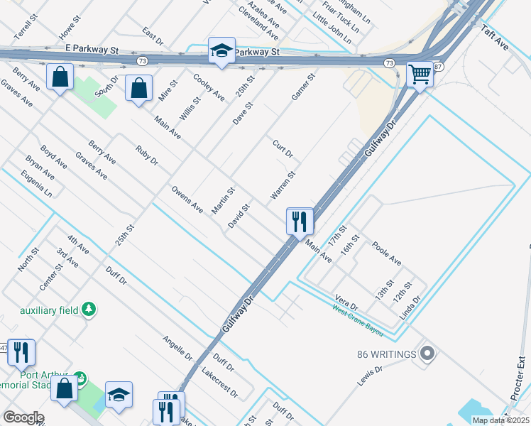 map of restaurants, bars, coffee shops, grocery stores, and more near 2059 Main Ave in Groves