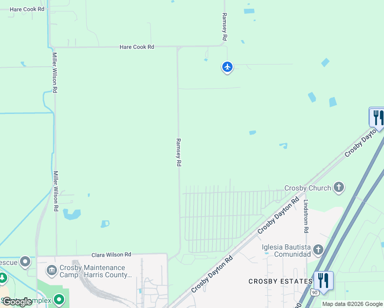 map of restaurants, bars, coffee shops, grocery stores, and more near 17330 Ramsey Rd in Crosby