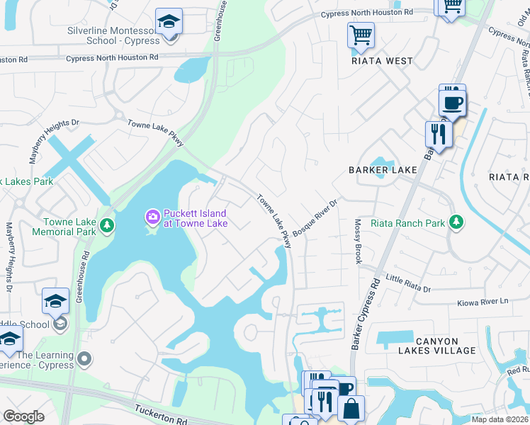 map of restaurants, bars, coffee shops, grocery stores, and more near 10615 Summer Glade Lane in Cypress