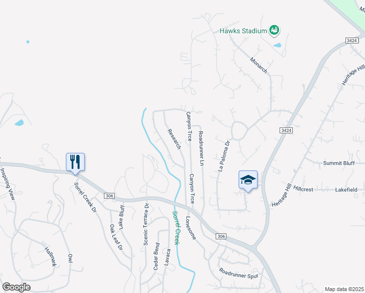 map of restaurants, bars, coffee shops, grocery stores, and more near 828 Research in Canyon Lake