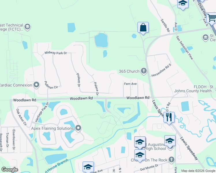 map of restaurants, bars, coffee shops, grocery stores, and more near 53 Cody Street in St. Augustine