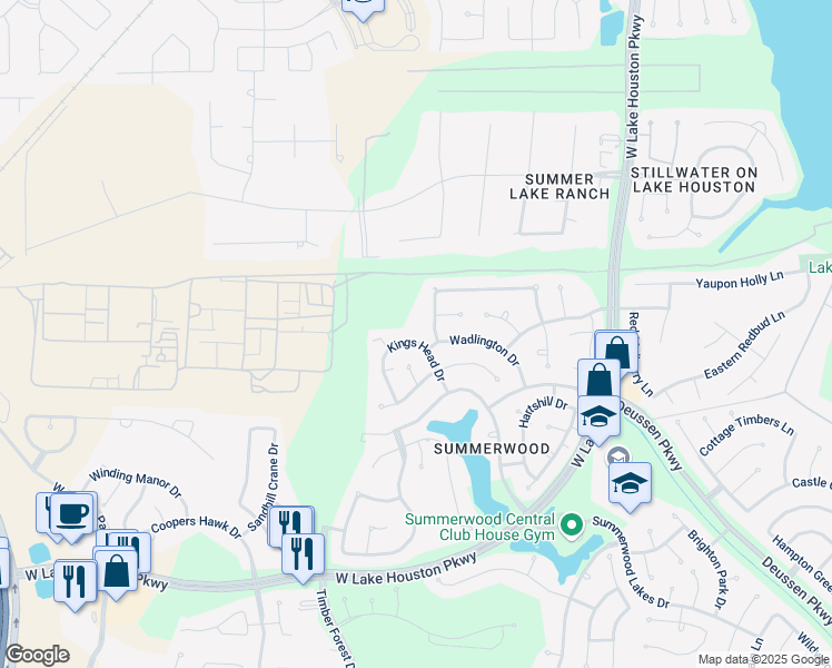map of restaurants, bars, coffee shops, grocery stores, and more near 14510 Kings Head Drive in Houston