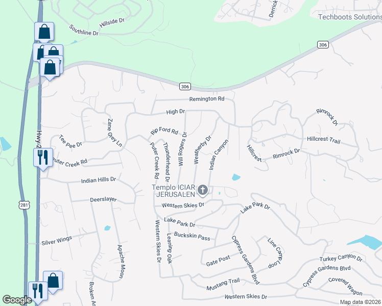map of restaurants, bars, coffee shops, grocery stores, and more near 359 Weatherby Drive in Spring Branch