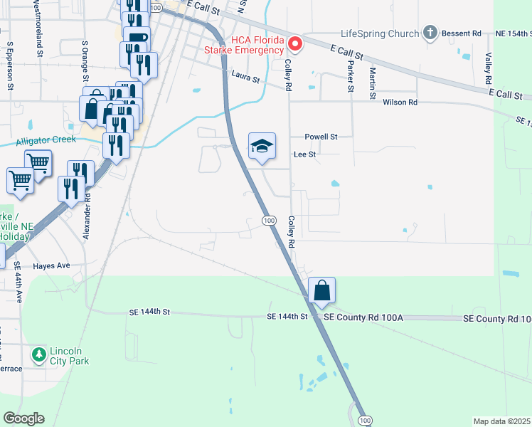 map of restaurants, bars, coffee shops, grocery stores, and more near 1240 South Water Street in Starke