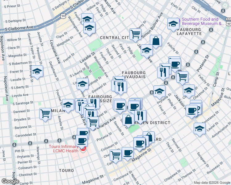 map of restaurants, bars, coffee shops, grocery stores, and more near in New Orleans