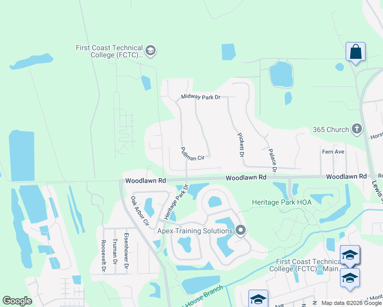 map of restaurants, bars, coffee shops, grocery stores, and more near 445 Pullman Circle in St. Augustine