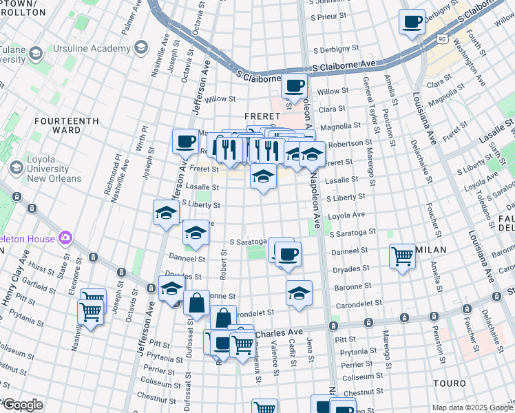 map of restaurants, bars, coffee shops, grocery stores, and more near in New Orleans