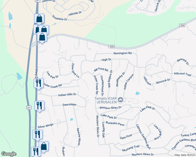 map of restaurants, bars, coffee shops, grocery stores, and more near 3133 Puter Creek Road in Spring Branch
