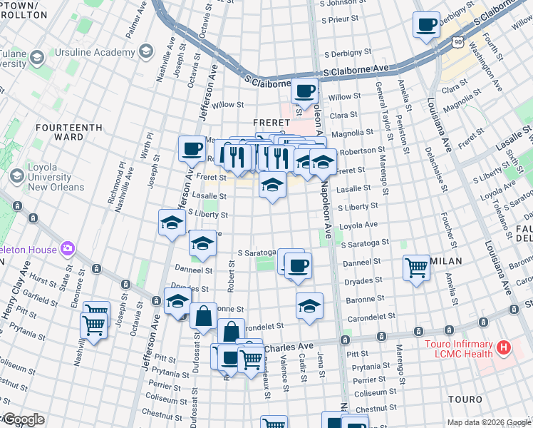 map of restaurants, bars, coffee shops, grocery stores, and more near in New Orleans