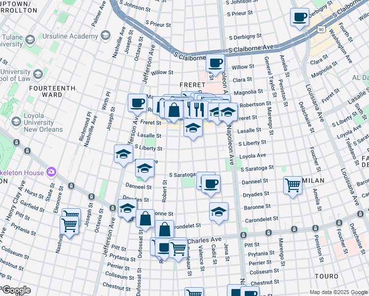 map of restaurants, bars, coffee shops, grocery stores, and more near in New Orleans
