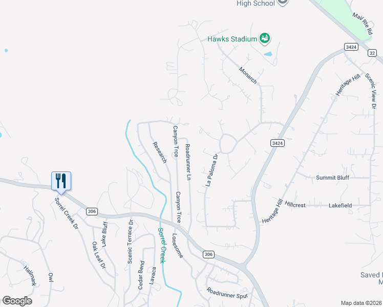 map of restaurants, bars, coffee shops, grocery stores, and more near 1489 Roadrunner Lane in Canyon Lake