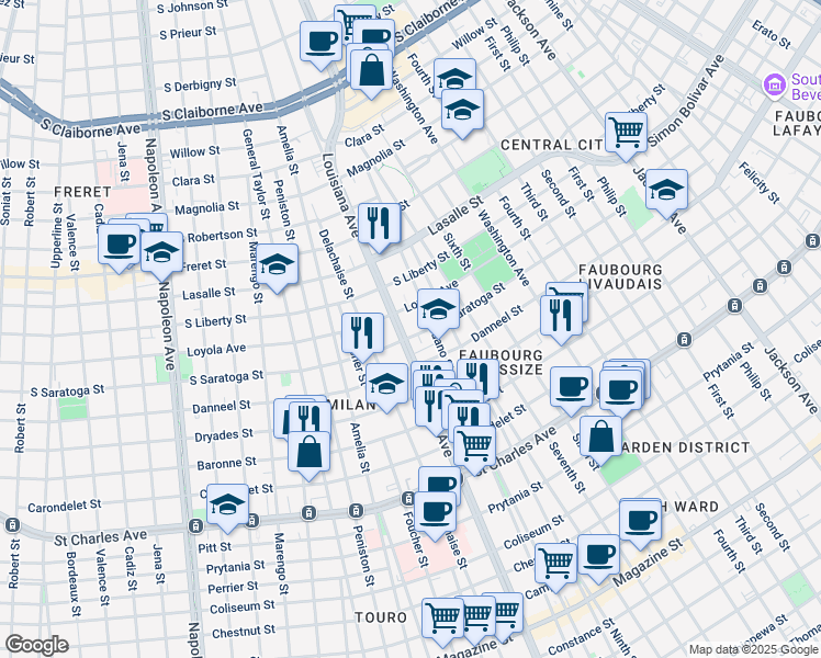 map of restaurants, bars, coffee shops, grocery stores, and more near in New Orleans