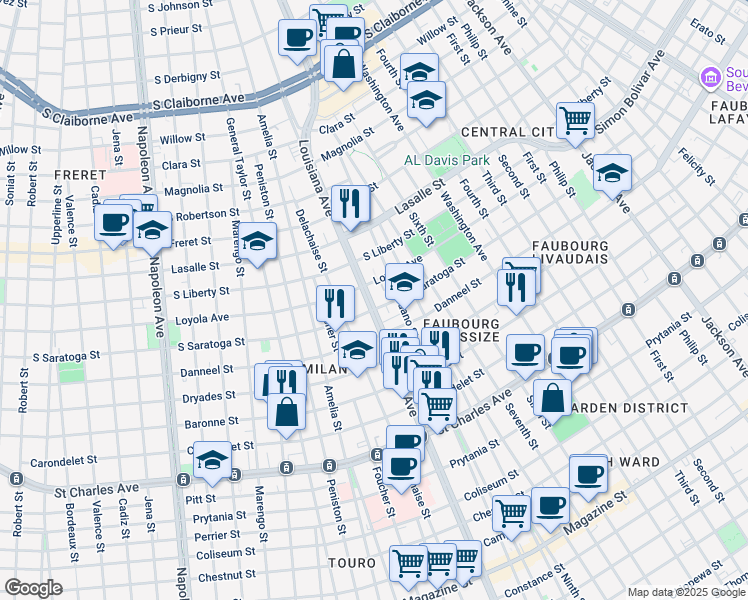 map of restaurants, bars, coffee shops, grocery stores, and more near in New Orleans