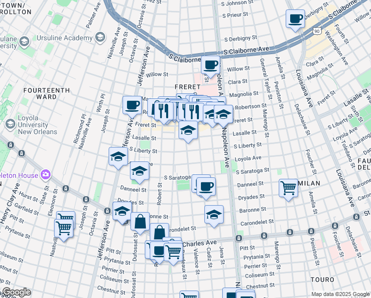 map of restaurants, bars, coffee shops, grocery stores, and more near in New Orleans