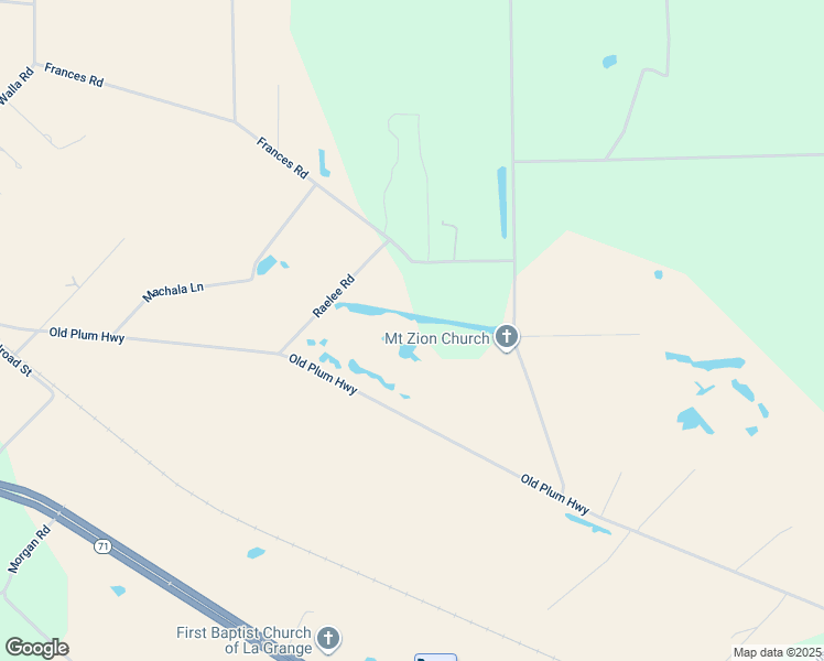 map of restaurants, bars, coffee shops, grocery stores, and more near Old Plum Highway in La Grange