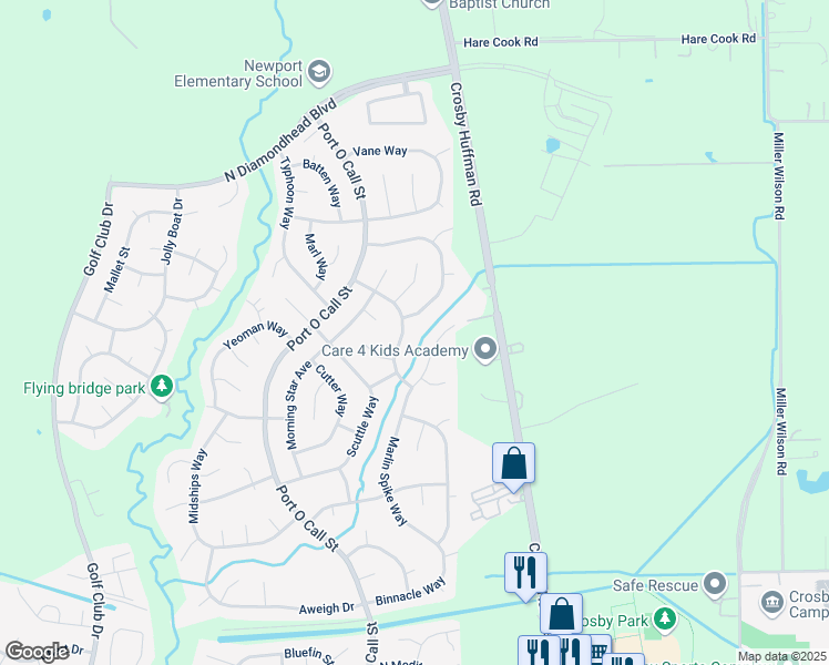 map of restaurants, bars, coffee shops, grocery stores, and more near 17522 Compass Rose Circle in Crosby